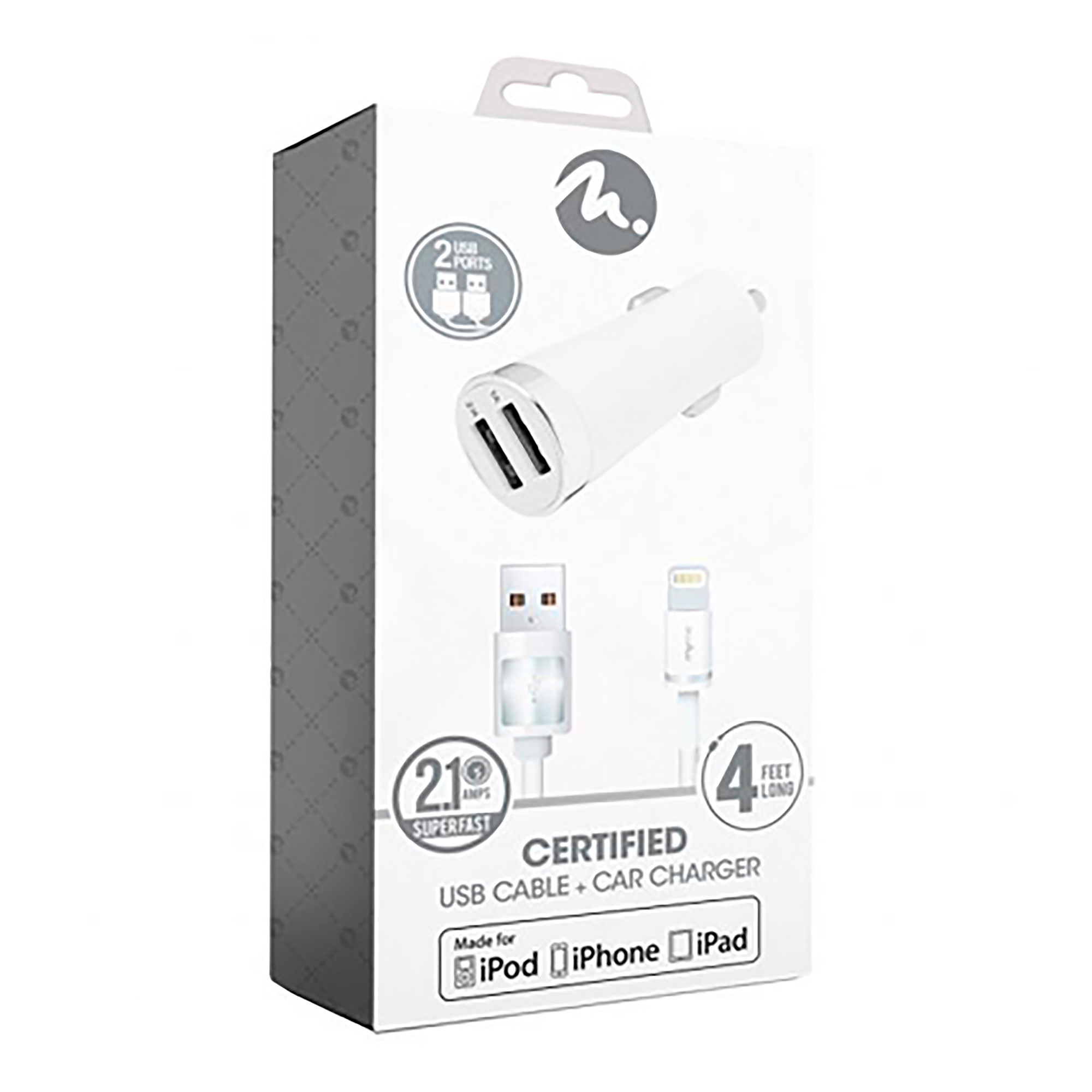 Cargador De Auto Fifo Doble Usb 2,1a Cable Lightning Mfi