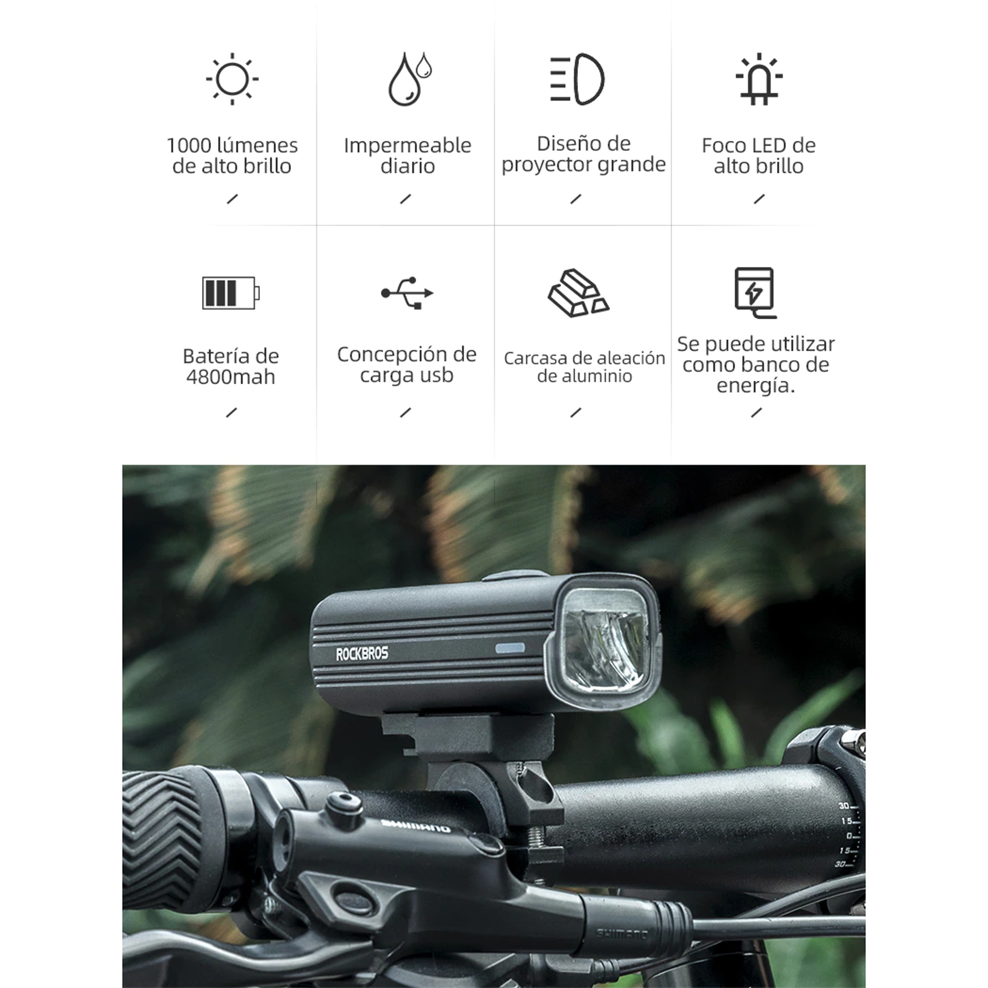 Linterna LED R3-1000 Rockbros 1000lm 4800mAh - PcService