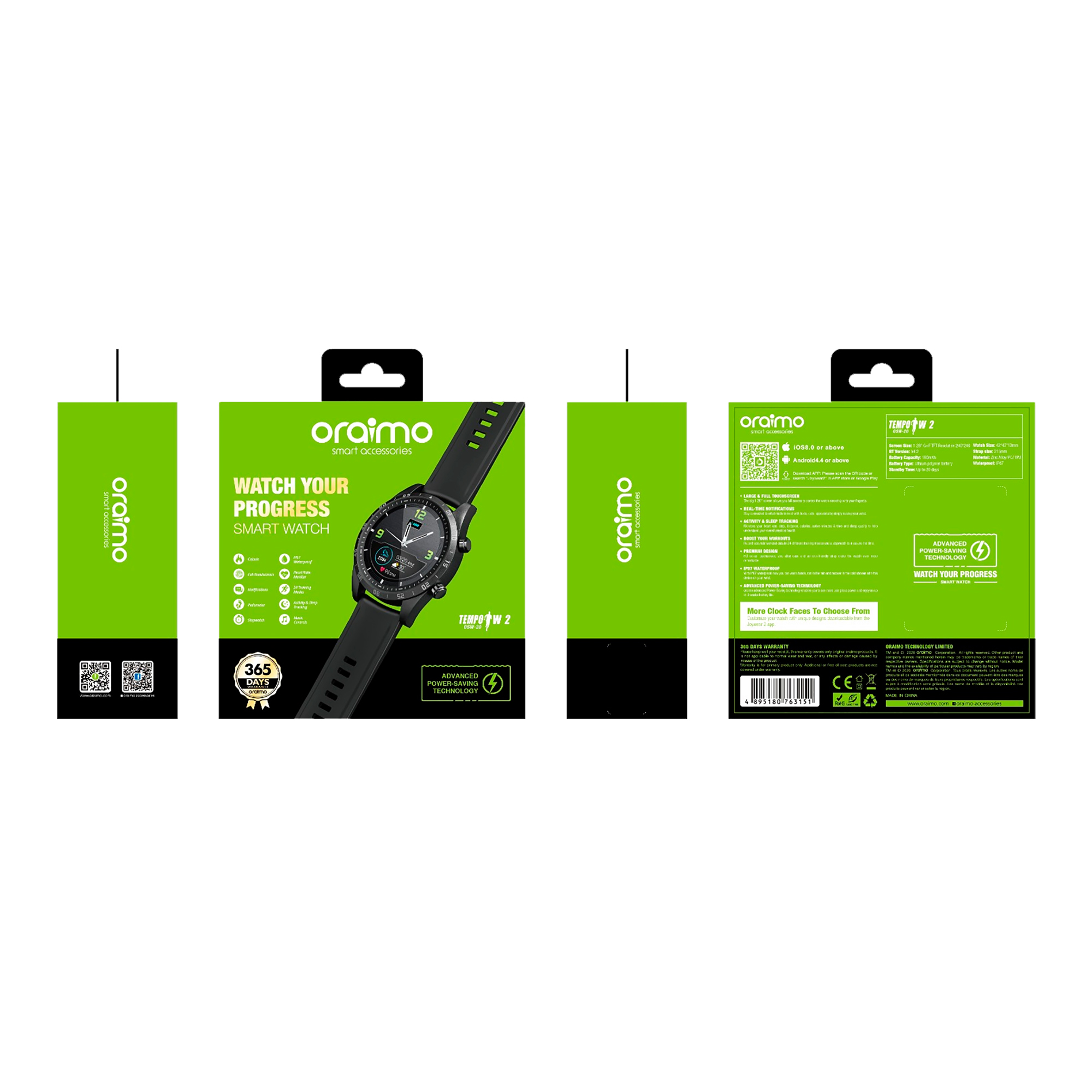 Reloj Oraimo Tempo W2 - Negro (Refabricado)