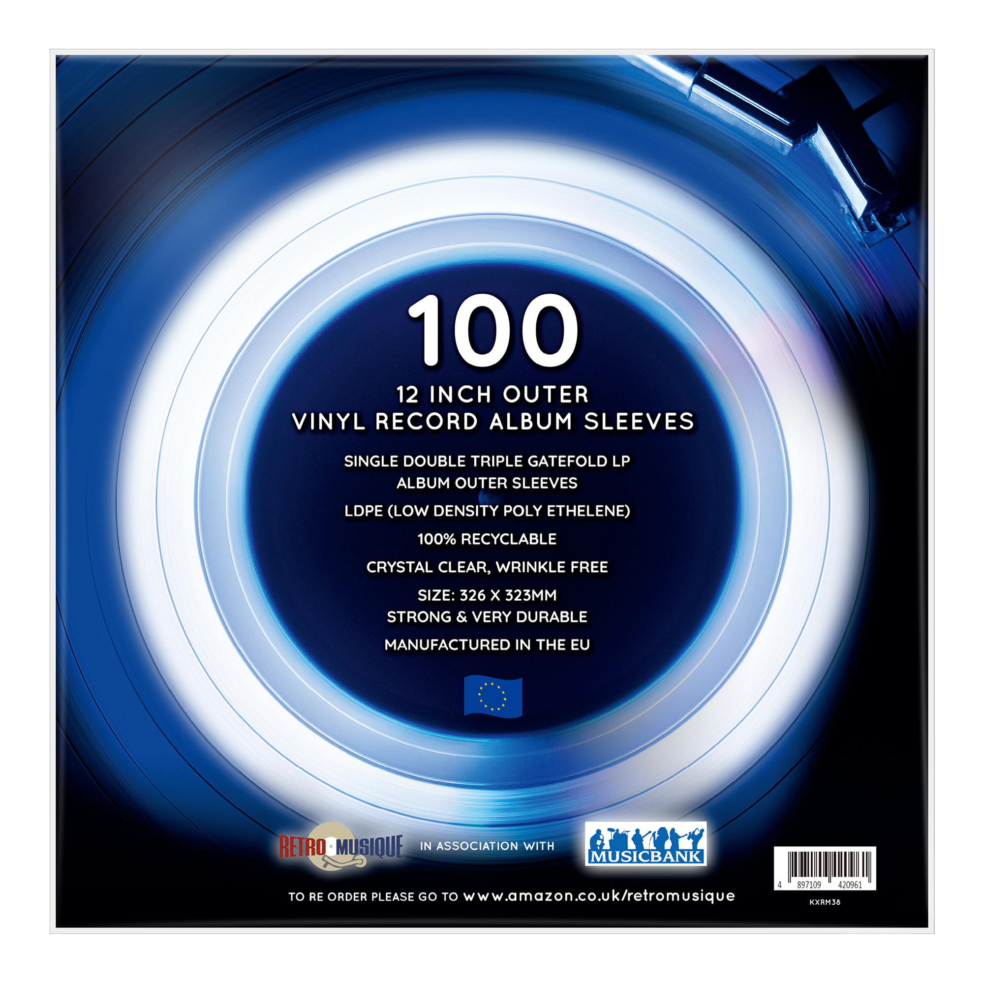 Fundas Para 100 Discos De Vinilo 12'' Retro Musique Kxrm38