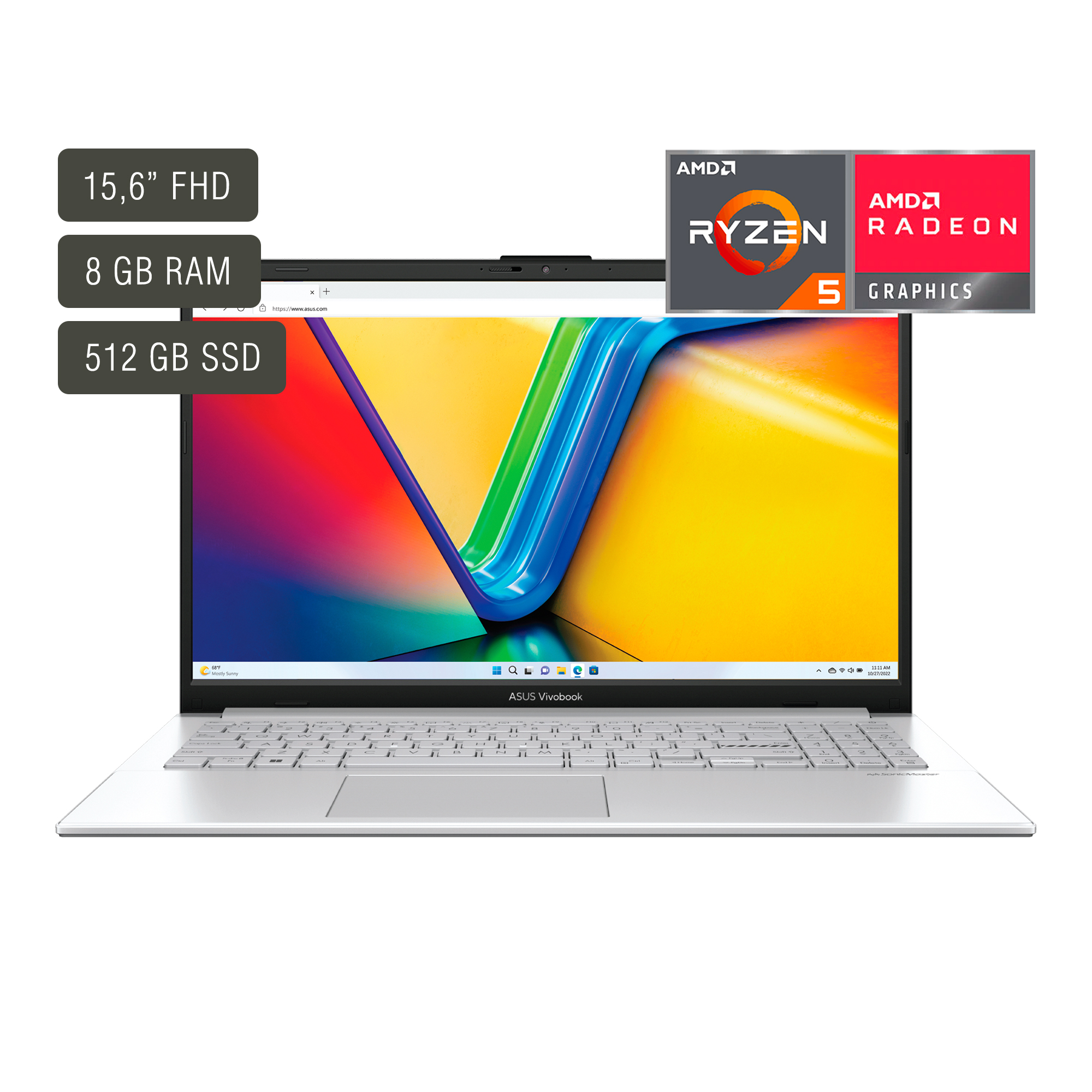 Notebook Asus Vivobook 15,6'' Ryzen 5 8gb 512gb W11