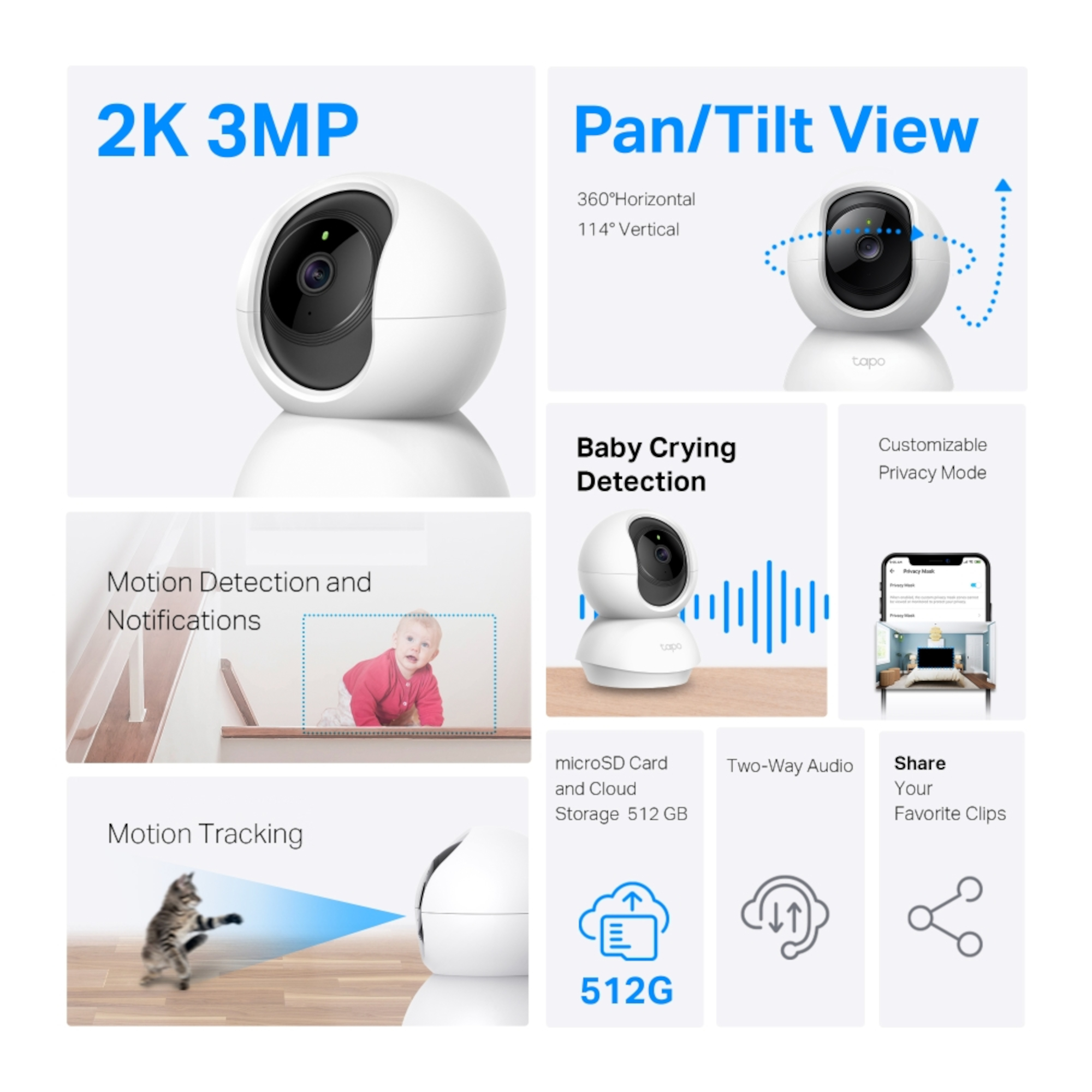 Cámara De Seguridad Tp-Link Tapo C210 Interior Visión Nocturna 2K 360° -  PcService