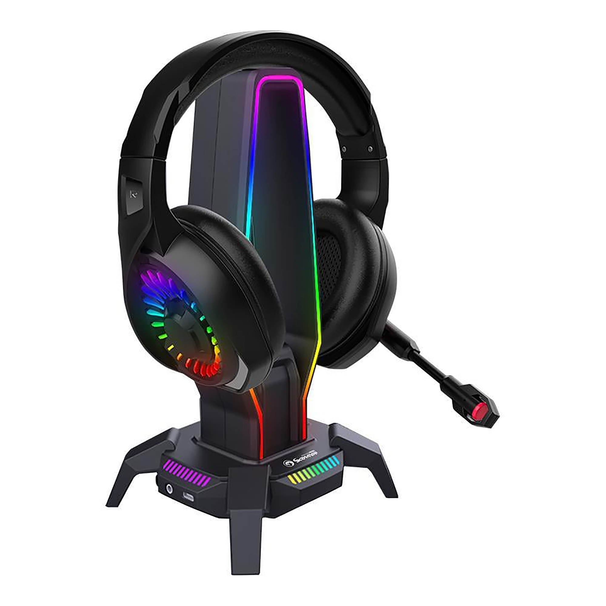 Soporte Gaming Marvo HZ-10 Rgb Para Auriculares 3 Usb 