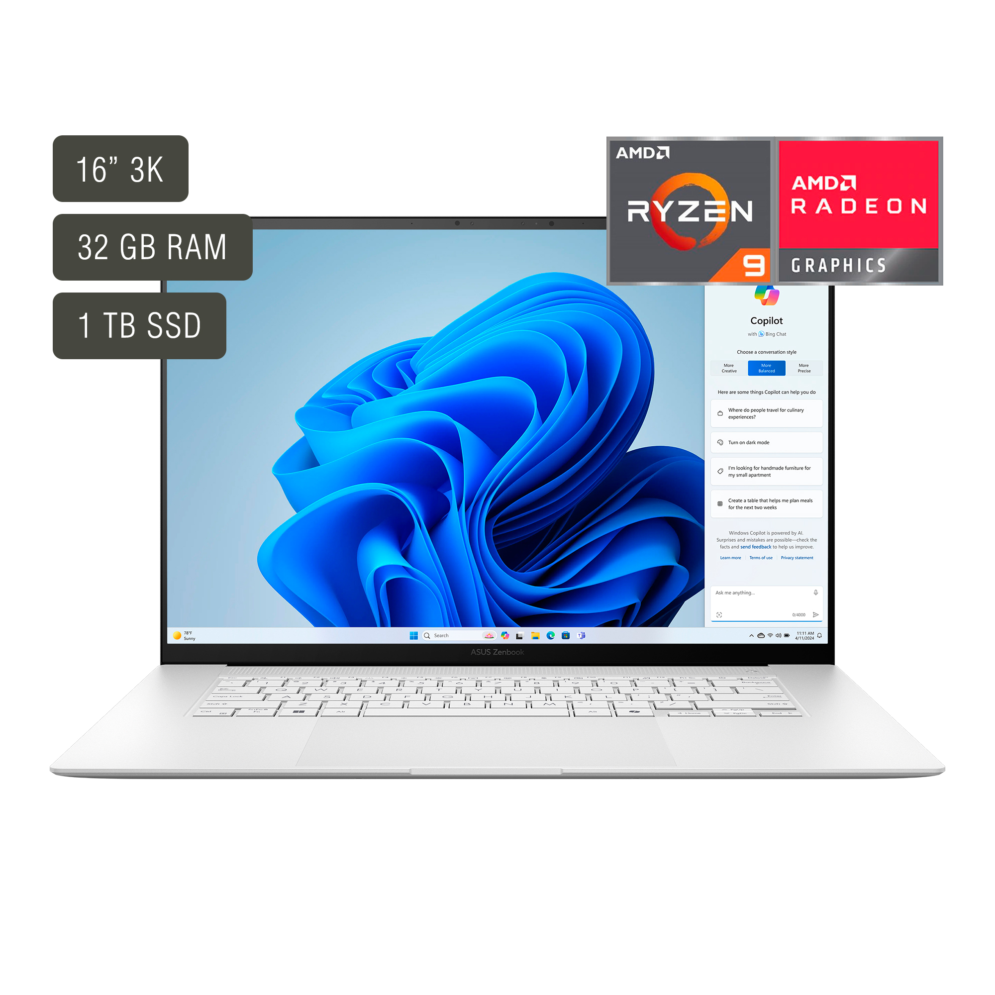Notebook Asus Zenbook 16'' Oled Ryzen 9 32gb 1tb W11