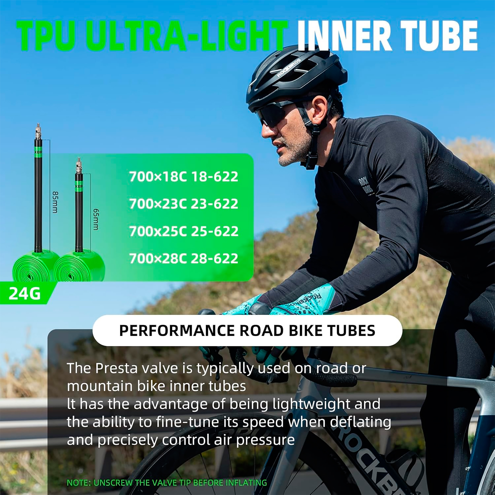Camara TPU Ultraliviana Para Bicicleta Rockbros 700x 18/28c Presta 85mm