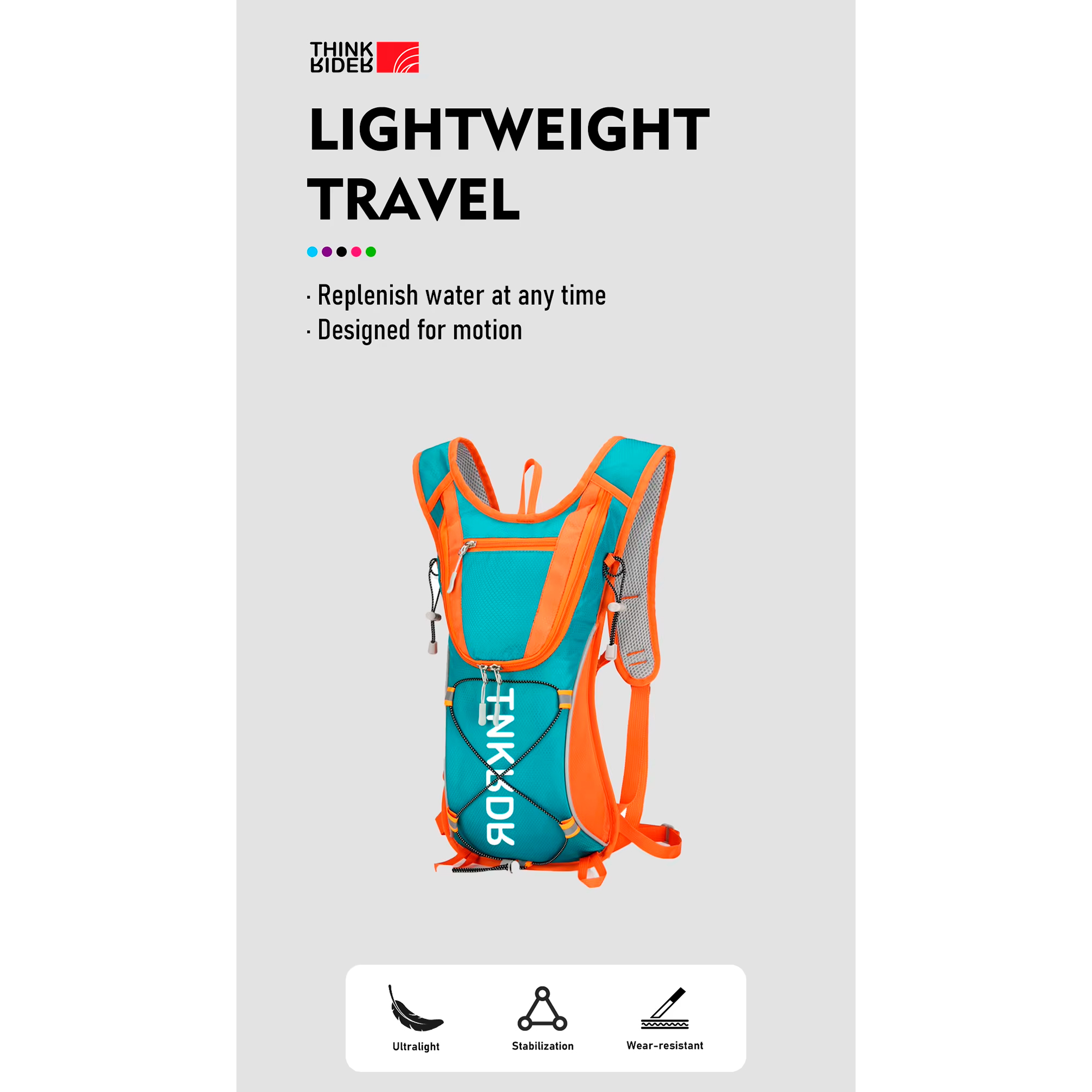 Mochila De Hidratación Thinkrider Repelente Al Agua 10L
