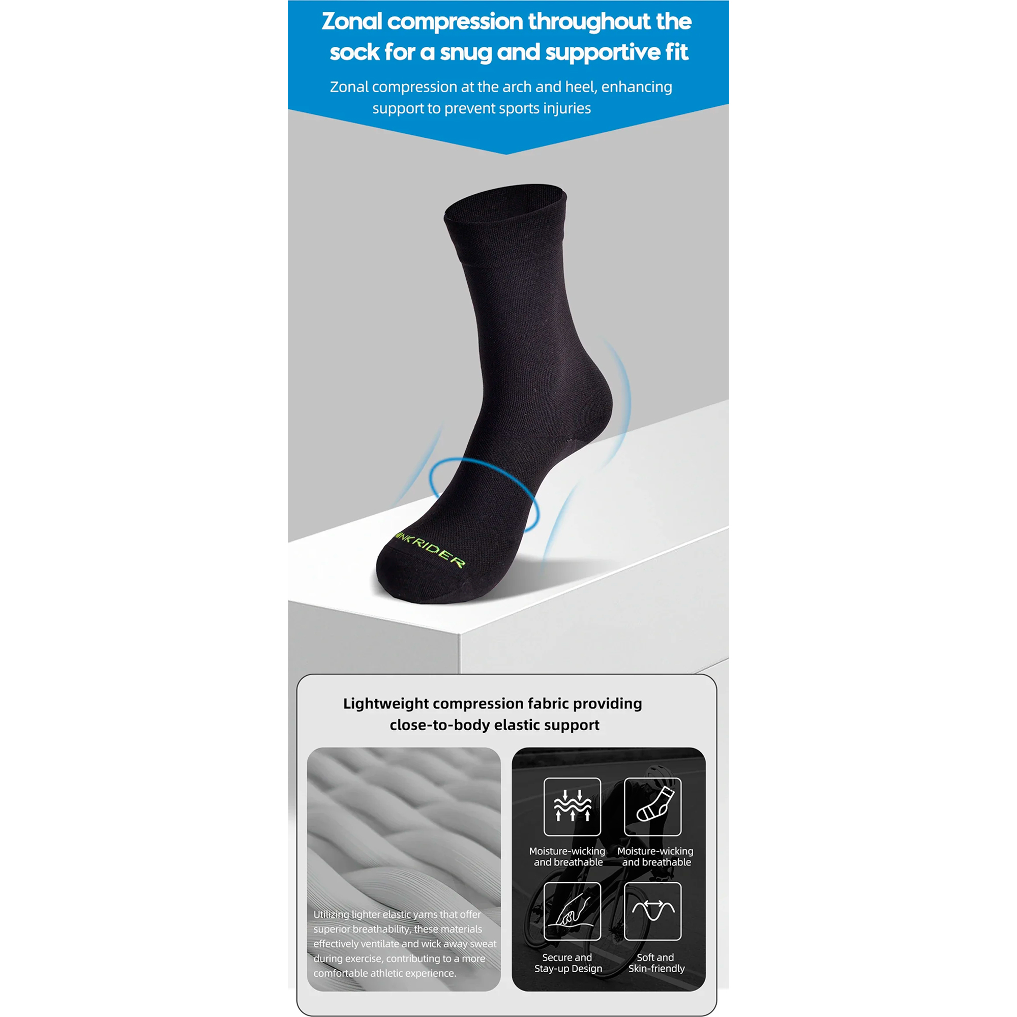 Medias Para Ciclismo Thinkrider Respirables Arco Y Talón Reforzados