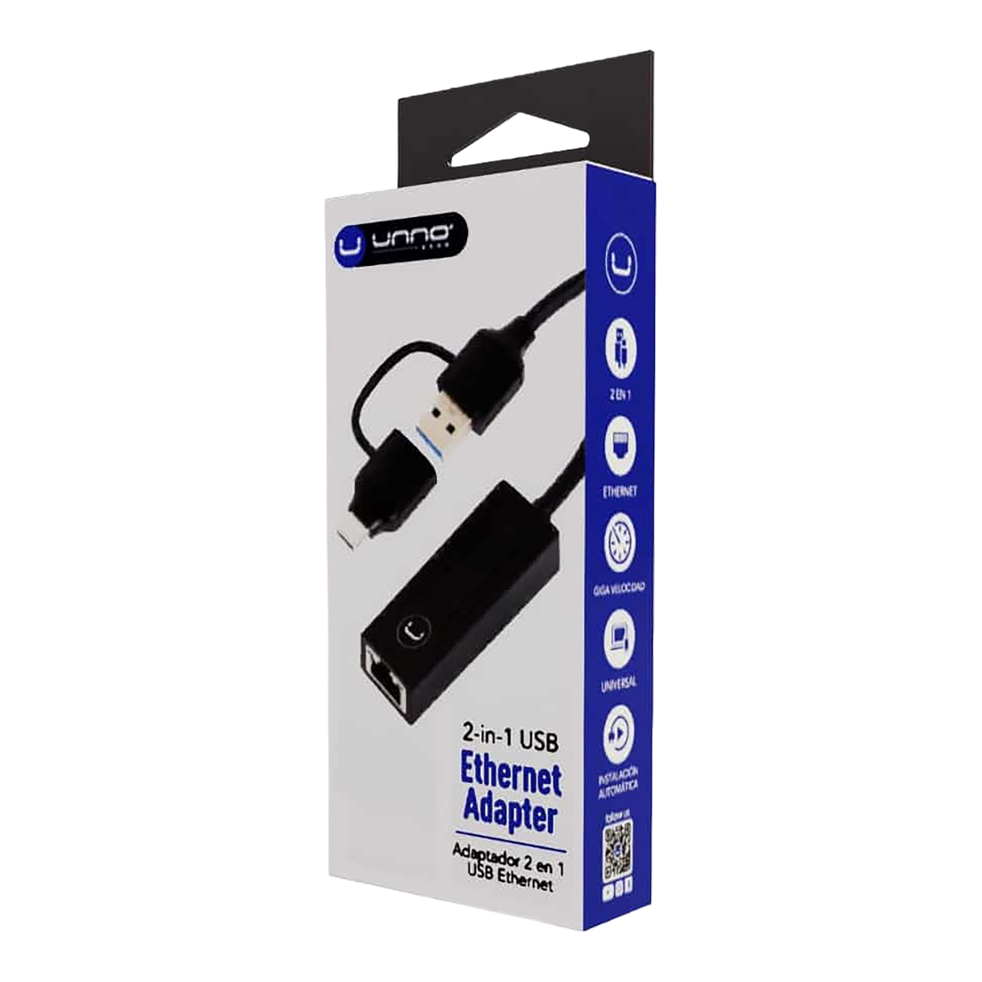 Adaptador Usb C / Usb A - Ethernet Unno Ad3007bk