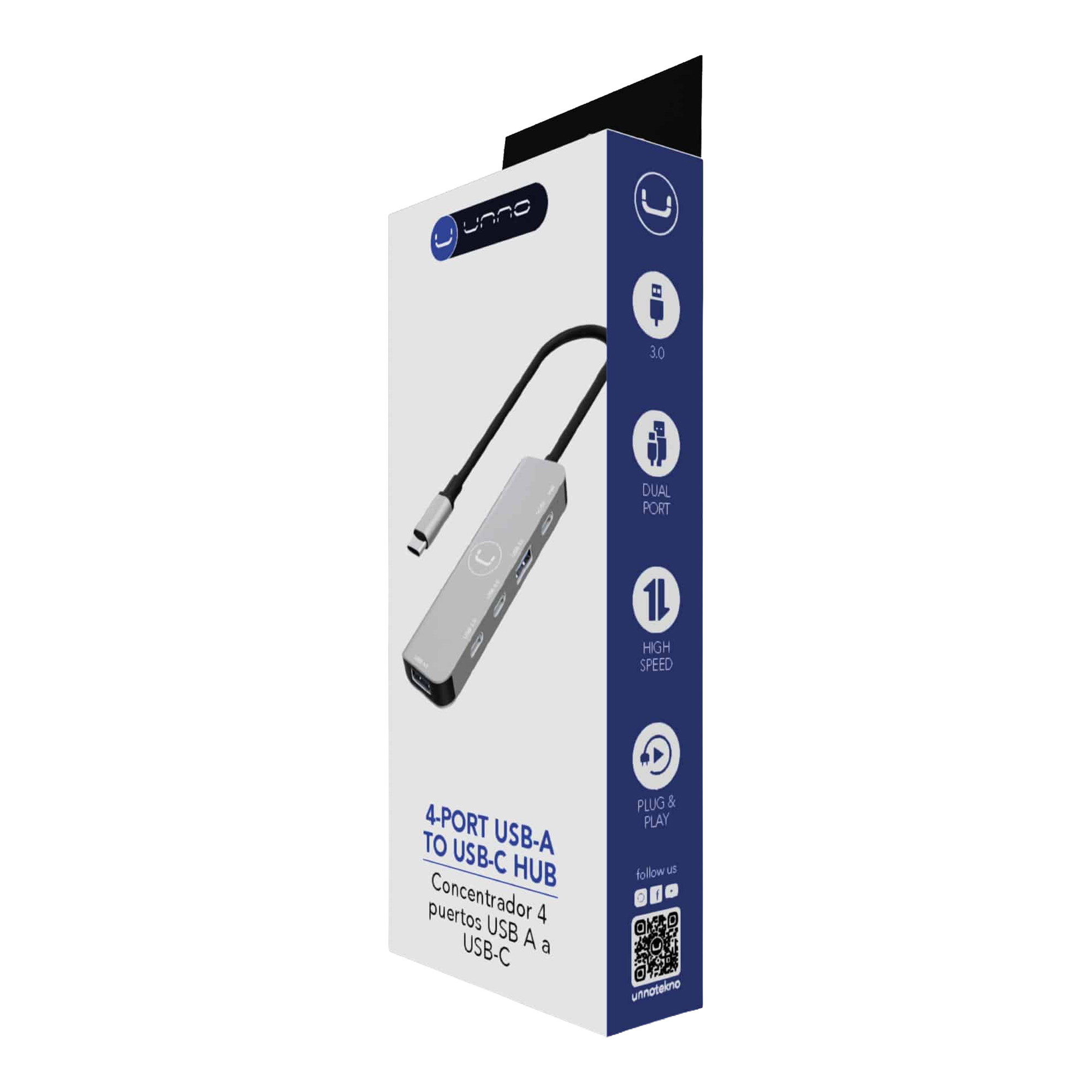 Hub 4 Puertos Unno Hb1012gy 2 Usb C / 2 Usb A