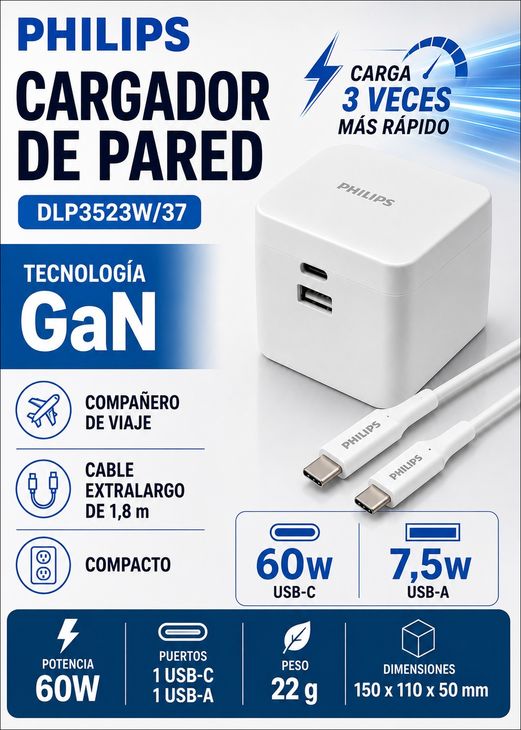 CARGADOR_PARED_PHILIPS_DLP3523W37